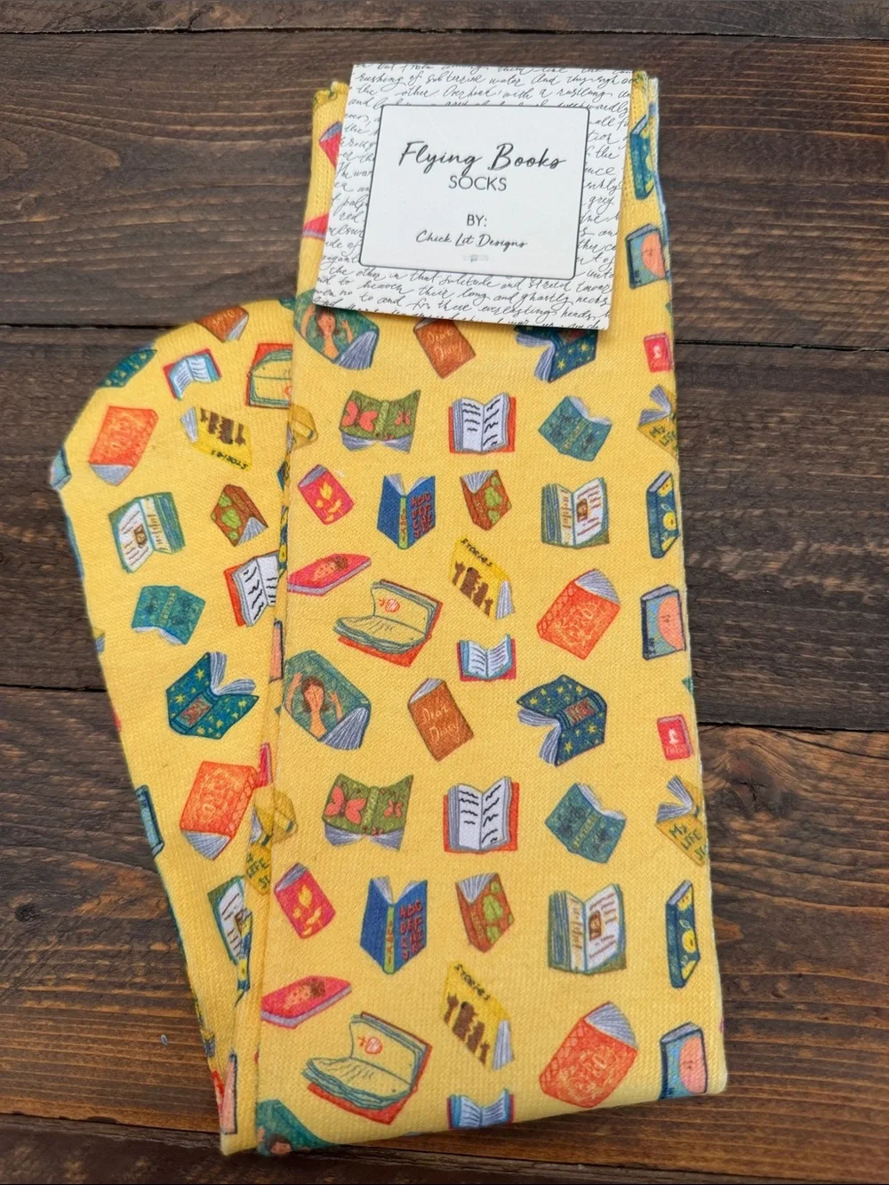 Chick Lit Designs Flying Books Socks Pastel Yellow Bookworm Novelty Socks
